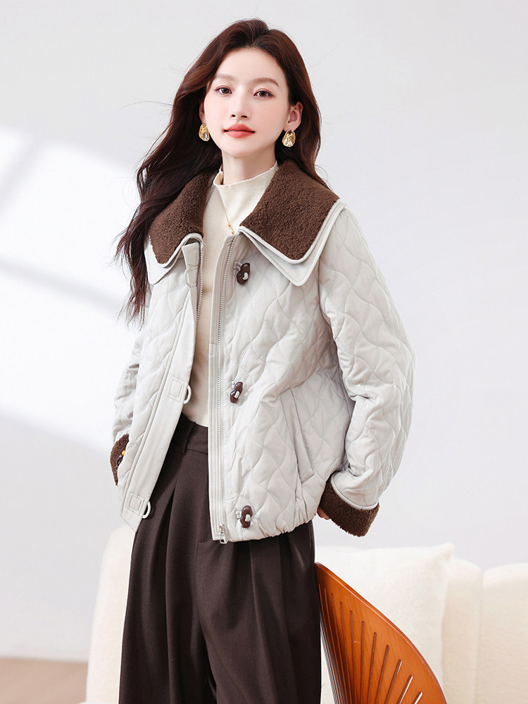 现货！2025年冬季夹棉棉服女时尚娃娃领加厚外套,女装短外套,浙宝281