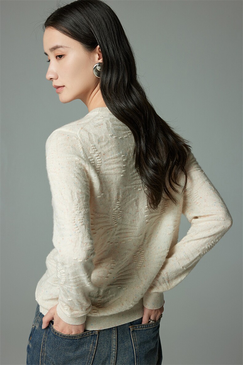 35%羊绒衫圆领长袖秋冬新品提花设计羊绒针织衫厚实柔软亲肤线衣,女装羊绒衫,木淼羊绒