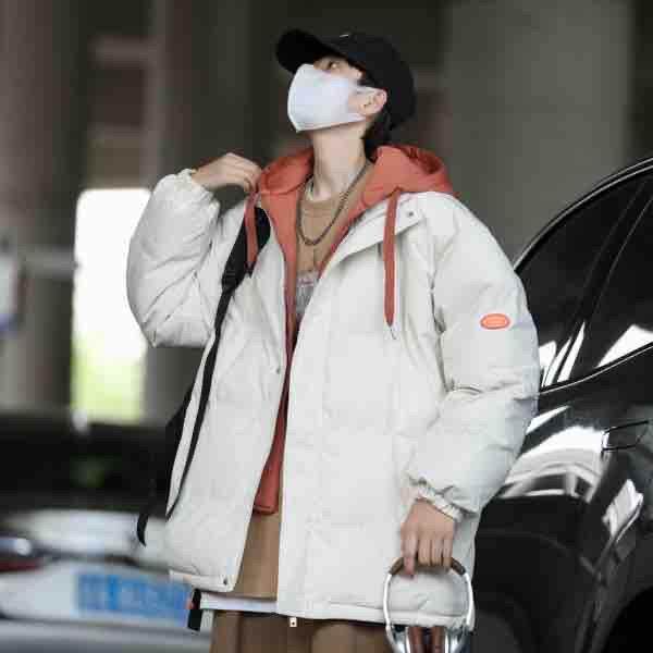 WT08假两件棉服男加厚保暖棉衣外套日系潮牌连帽棉袄图片