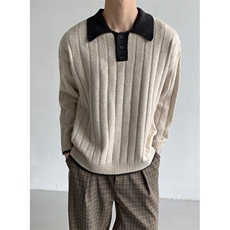 假两件撞色POLO领毛衣慵懒风潮男翻领高智感针织毛衫M2543，男装针织衫/毛衣，星座1116A（原606A-3）