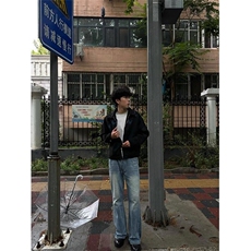 美式暗黑麂皮绒蝴蝶短款外套男款春秋boxy版型设计高级感翻领夹克，男装夹克，四季星座505