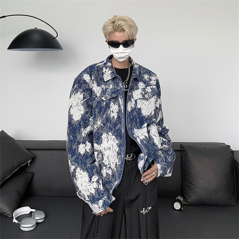 2024秋季新款韩版个性烧花翻领短款休闲夹克外套男春秋设计感上衣,男装夹克,星座410-7