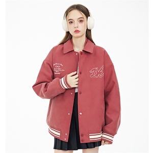 现货 三色字母PU皮棒球服外套秋冬棉服带帽可拆卸图片