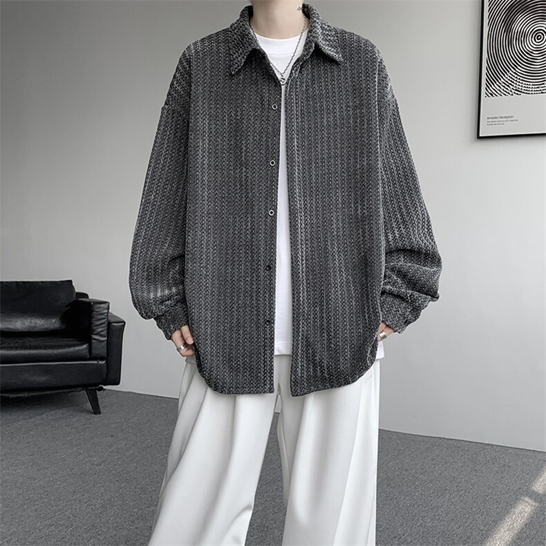 8XL-M鱼骨纹小香风衬衫男生春秋衬衣宽松慵懒垂感外套CS29009P45,男装衬衫,电商B312