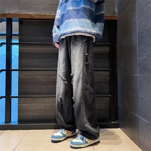 牛仔裤男秋季潮大码休闲裤子高街N400P42图片