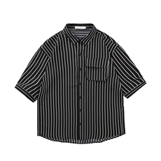 C2037/P35白底平铺条纹工装短袖衬衣男士衬衫五分袖潮大码上衣男，男装衬衫，电商A141