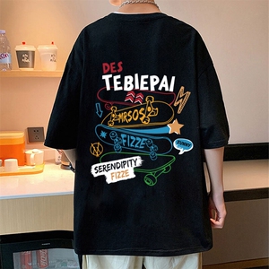 wassup happy短袖t恤男夏季潮流纯棉宽松半袖上衣滑板印花体恤衫图片