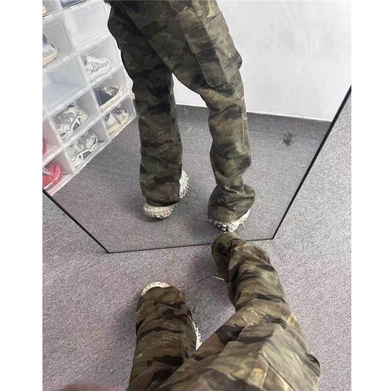 美式复古微喇叭迷彩工装牛仔裤男女新款休闲马蹄裤子LN12200-P62,男装牛仔裤,星座1008