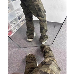 美式复古微喇叭迷彩工装牛仔裤男女新款休闲马蹄裤子LN12200-P62图片