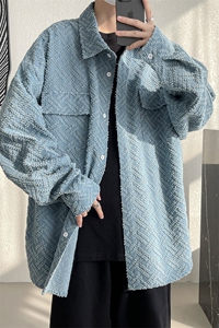 2025春新纯色翻领小香风外套男大码美式潮牌牛仔毛边夹克J528-P70图片
