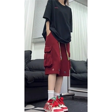 彩色编织抽绳工装短裤男夏季大口袋伞兵工装中裤阔腿薄款五分裤子，男装牛仔裤，星座1210-1