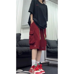 彩色编织抽绳工装短裤男夏季大口袋伞兵工装中裤阔腿薄款五分裤子图片