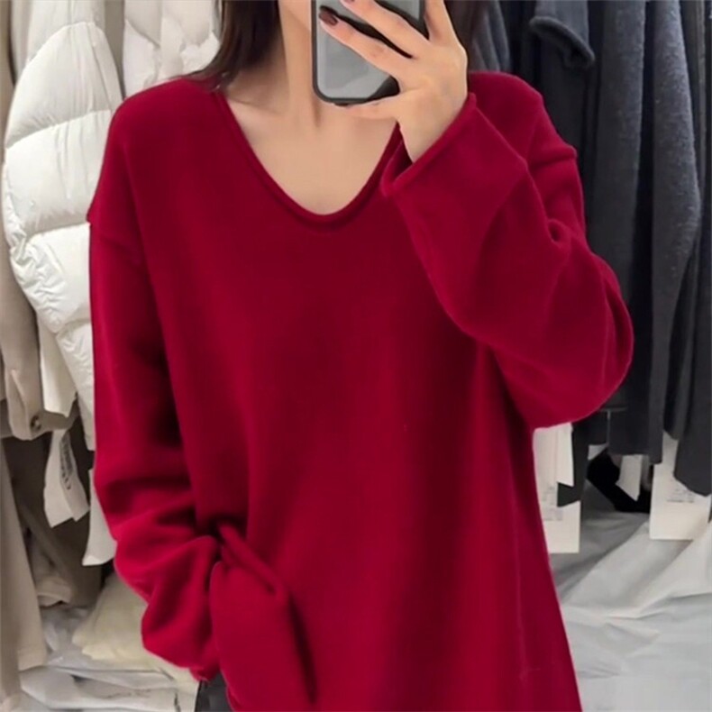 2025年秋季时尚百搭简约休闲V领套衫，女装羊毛衫，贝美羊绒