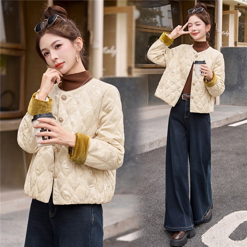 2025冬装新款大量现货简约时尚新中式复古提花棉衣，女装棉衣/棉服，芭米依尚