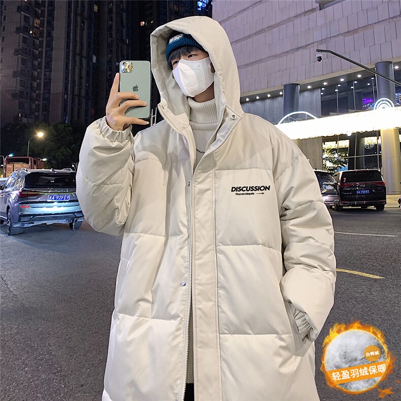 港风夜景时尚连帽字母印花中长款羽绒服A247-YR6163P285控358，男装羽绒服，电商A247