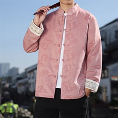 男士外套麂皮绒印花夹克盘扣立领唐装风XZ1512-2508-P85，男装夹克，星座1512