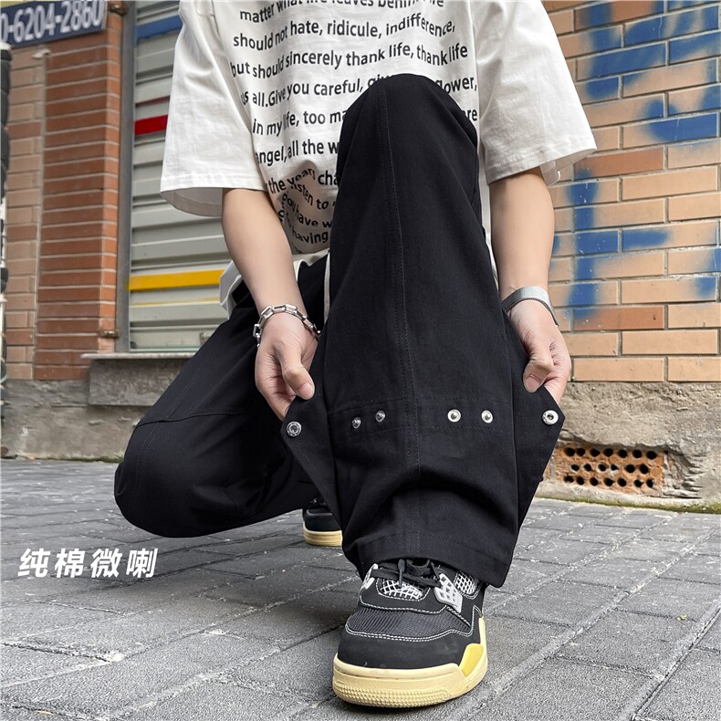 坠感宽松微喇叭百搭直筒黑色纯棉K650-特批45，男装休闲裤，星座718-1