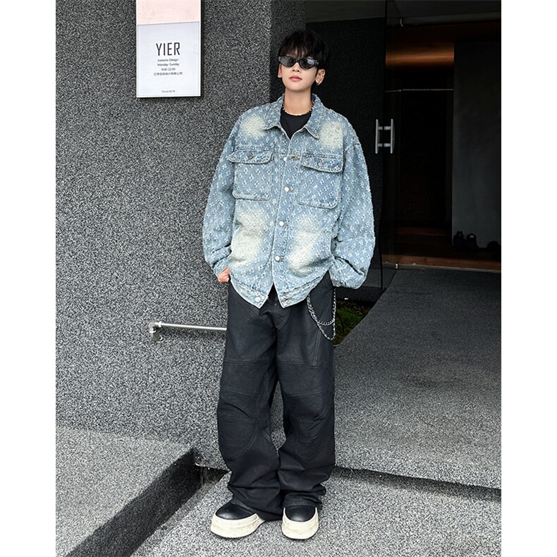 春秋款潮流水洗牛仔外套宽松休闲设计感夹克上衣,男装夹克,星座410-7