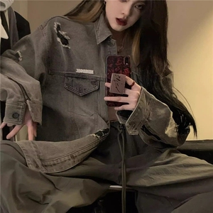 DJK8917-P75抖音质量破洞牛仔外套男女春秋季潮牌夹克潮-网图现货图片