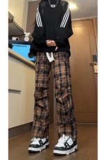 美式复古宽松宽松格子裤休闲慵懒风拖地长裤K640TP38无差价控79，男装休闲裤，电商A102B