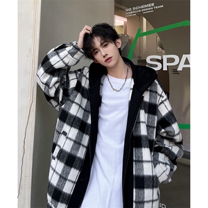 小香风秋装新款拼色男士毛呢港风连帽夹克外套 A071-JK108-P125图片