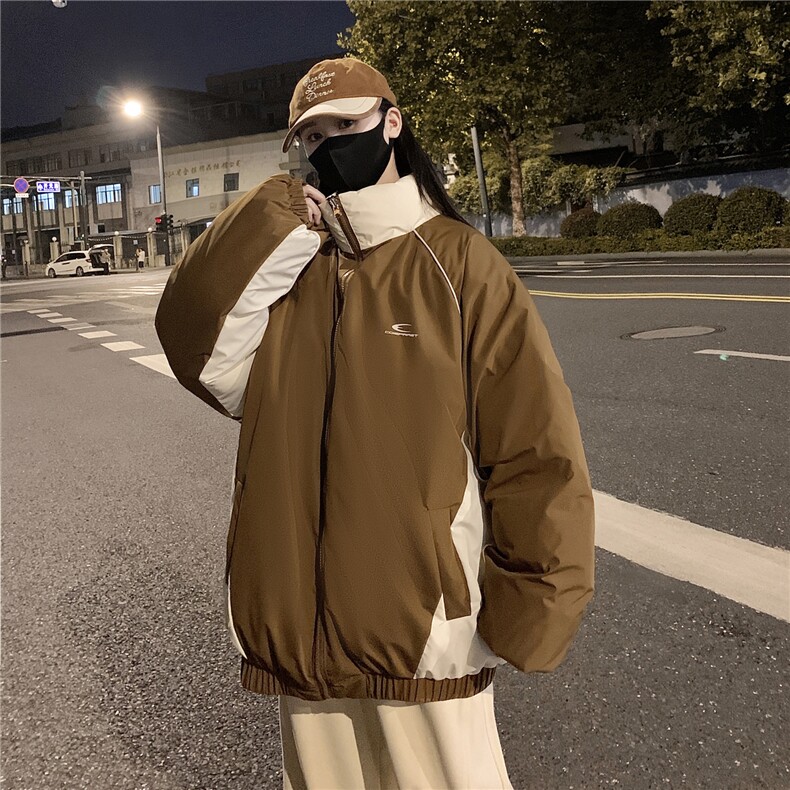 情侣装冬装双面穿条纹织带棉服拼色棉衣休闲外套男G1101P138,男装棉衣,电商A339