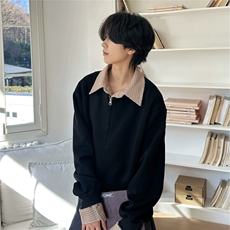 Y506-P61新款春季格子拼接简约卫衣学院风套头，男装卫衣，电商B323A