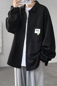 衬衫男秋季新款港风宽松大码提花长袖衬衣CS027-P45图片