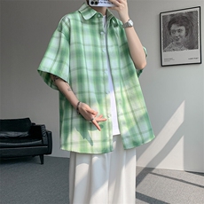 8XL-M格子短袖衬衫男夏季薄款DK制服衬衣JK学院风半袖外套DC28004，男装T恤，电商B312