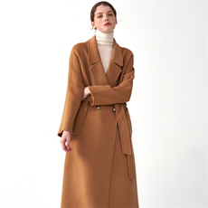 秋冬季羊毛休闲气质通勤经典V领高级优雅双面呢大衣长款，女装双面呢大衣，彬斯双面尼