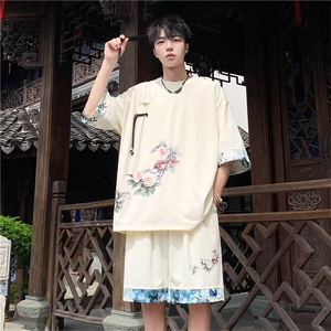 新中式风两件套夏季新中式禅意短袖t恤男套装 A436-D221-P52图片