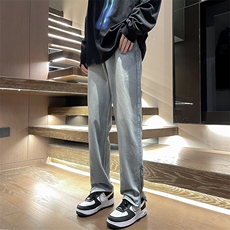 美式高街牛仔裤男修身侧边拉链潮牌vibe微喇裤子男，男装牛仔裤，星座410-7
