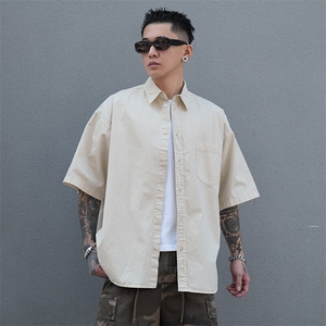 美式工装衬衫短袖夏季宽松纯棉脏染衬衣男 A436-0628-P4569图片