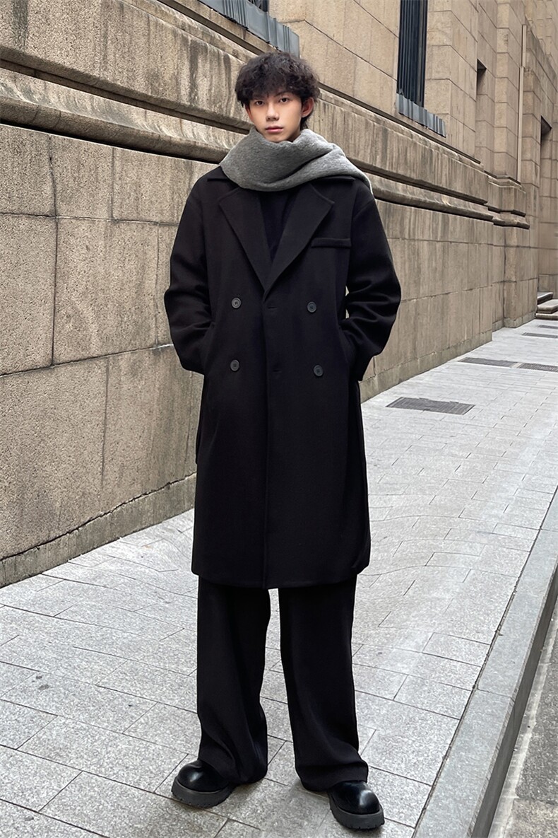 外景秋冬宽松毛呢大衣男高街中长款风衣外套MN99995/P100加棉P110,男装风衣,电商B316