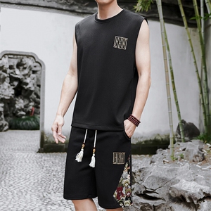 夏季薄款背心休闲运动套装男刺绣男士短裤两件套A266-TZ1158-P46图片