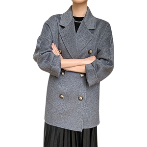 801唐晶双面羊绒大衣女100羊毛中长款宽松茧型过膝赫本风呢外套图片