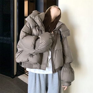 时尚设计感短款羽绒服女款冬季2025新款小个子洋气面包服连帽外套图片