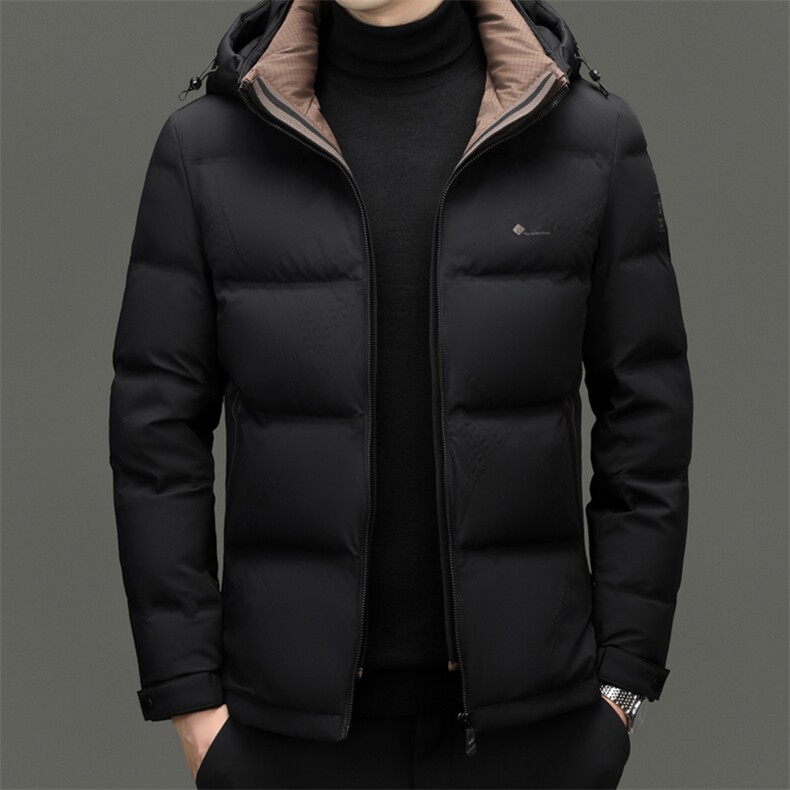 冬季男士白鸭绒羽绒服时尚商务保暖加绒防寒品质可脱卸帽男外套图片