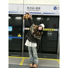 重磅北极绒座山雕大毛毛领毛衣外套冬美式复古休闲慵懒风针织开衫，男装针织衫/毛衣，电商A486