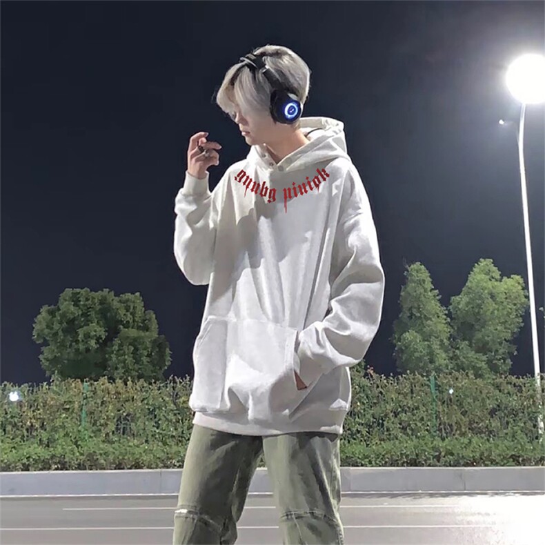 抖音得物品质 380克全棉美式宽松两粒扣印花连帽卫衣ACM2203图片