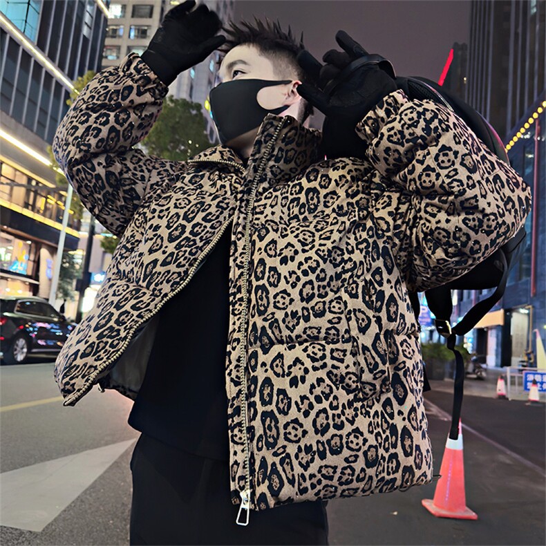 B44/P128控168美式豹纹烫钻棉衣外套短款设计感小个子修身男装首1图片