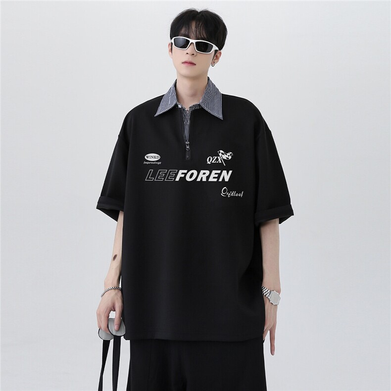 撞色拼接cleanfit假两件翻领运动Polo衫短袖痞帅炸街t恤T170-P48,男装T恤,电商C307