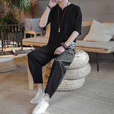 春夏汉服刺绣开衫T恤棉麻短袖风套装星座1512-1-TZ05-P65，男装T恤，星座1512