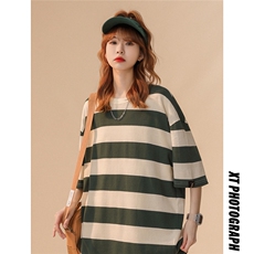 1中性风大码M-5XL休闲运动情侣女潮条纹短袖T恤DT7752P35控48，男装T恤，星座226-2