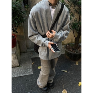 美式开衫纽扣V领卫衣潮牌春秋情侣宽松复古针织基础外套图片
