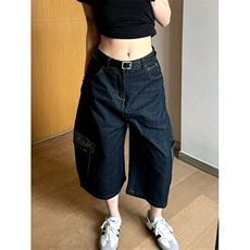 工装风七分牛仔裤女夏宽松大口袋街头哈伦短裤弯刀阔腿裤N712，男装牛仔裤，星座1116A（原606A-3）
