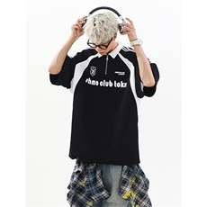 405A高街美式翻领半拉链设计感印花polo短袖T恤T2541-P45控68，男装T恤，星座405A