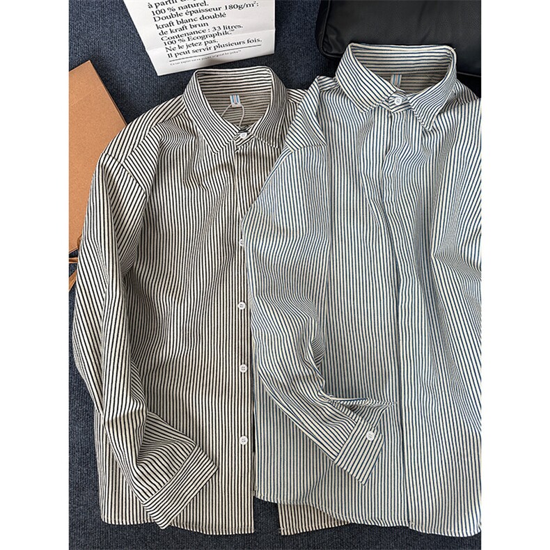 春季新款条纹衬衫男长袖休闲衬衣外套港风宽松百搭上衣CS017-P30,男装衬衫,星座301C-5