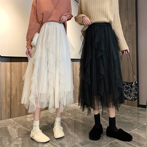 秋冬新款韩版网纱半身裙百搭时尚中长裙子女生图片