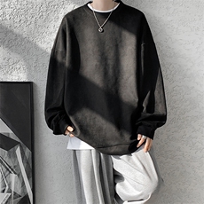 5XL-M大码卫衣男2024春麂皮绒潮流落肩圆领宽松长袖T恤WY09特P28，男装T恤，电商D206-1